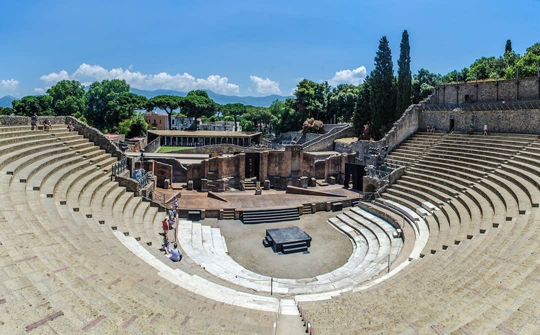view of the ruin of amphitheatre - theatre in italian pompeii, Italy