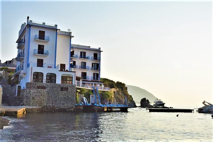 Hotel Rocco Azzure -  Best hotels in Lipari, Italy, building at the rocky coastline, boats