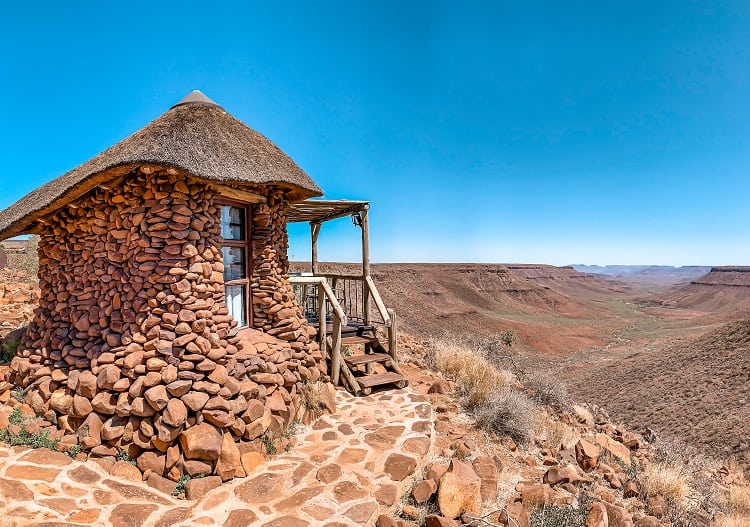 Grootberg Lodge in Namibia, stone hat on the side of the valley